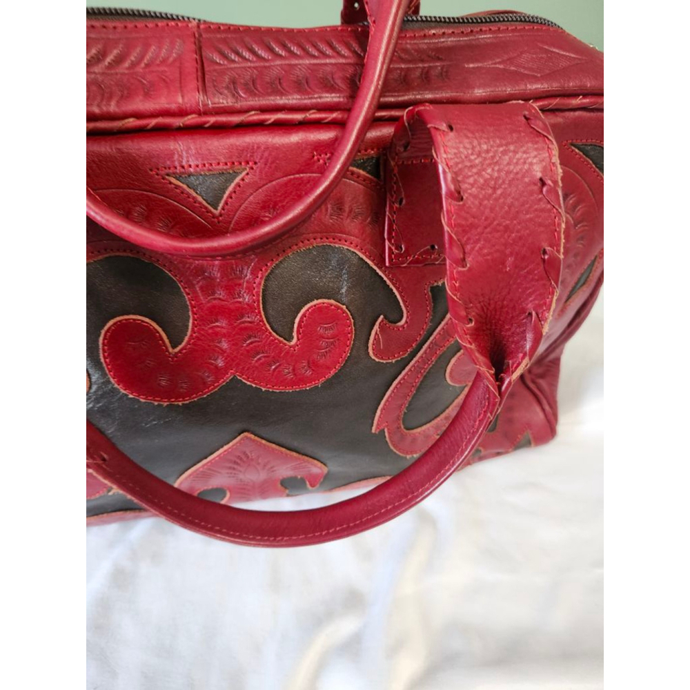 LABRADO LEATHER Satchel Red and Dark Brown - Picture 10 of 13